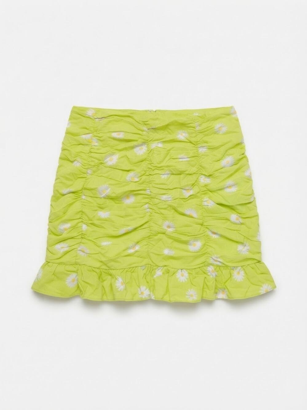 Urban Outfitters Daisy Ruched Ruffle Skirt Women Size S Lime Green Y2K Indie